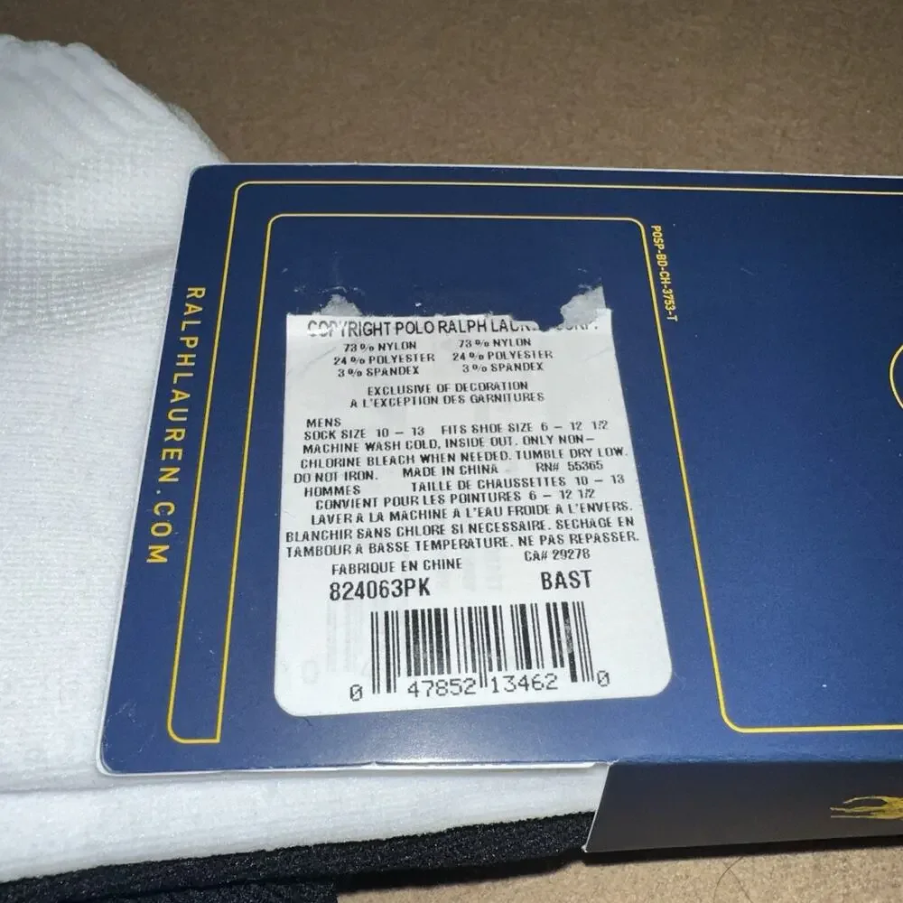 Polo Ralph Lauren Technical Sport Ultralight Quarter Socks 10-13 3 Pack Assorted